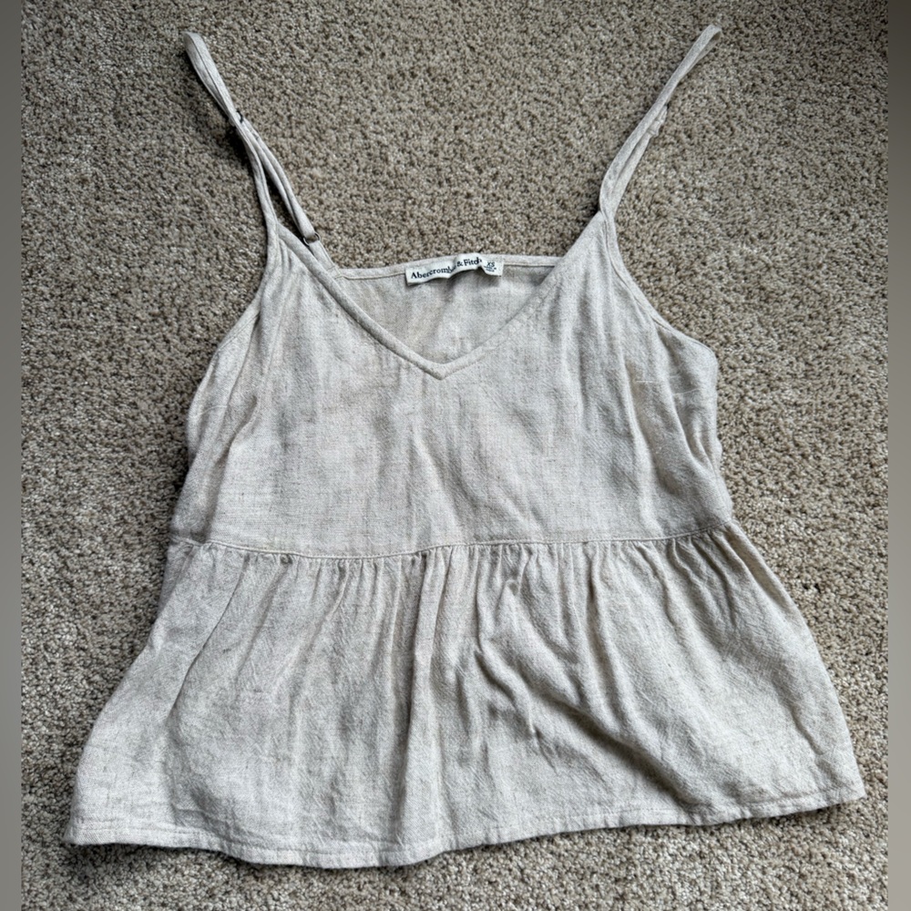 Abercrombie & Fitch Beige Linen-Blend Peplum Camisole